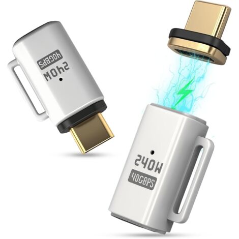2-pack magnetic USB-C adapters, 24-pin USB4 male to female, 240W, 48V/5A, 8K video transmission at 60Hz, data transfer at 40Gbps, white (1/5)