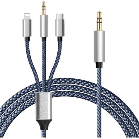 AUX cable for iPhone, [MFi certified] 3-in-1, USB-C to 3.5 mm AUX cable, compatible with iPhone 16/15/14, iPad, robust and durable (no call function) (1/5)