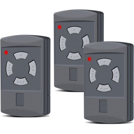 Hörmann 3-pack replacement remote controls for Hörmann garage doors, 40.685 MHz, 4 channels, compatible with HS2-40, HS4-40, HSE2-40, HSE4-40, HSM2-40, HSM4-40, grey button