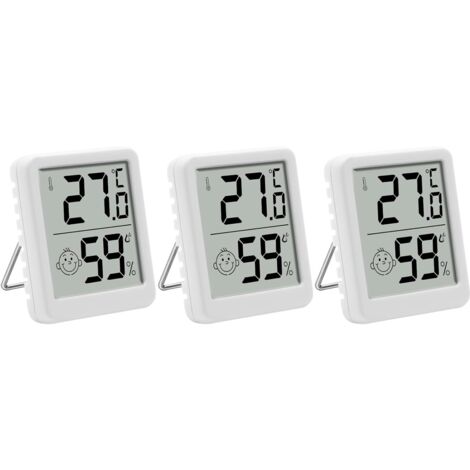 Set of 3 indoor thermometers and hygrometers with digital LCD display and smiley face for baby room, living room, office and greenhouse (1/5)