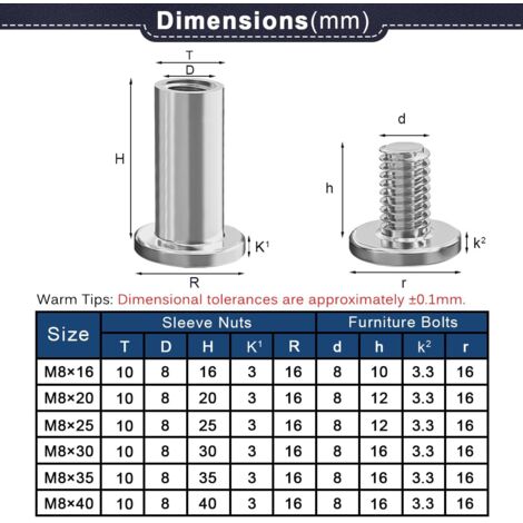 V2a Material Pack of 10 M8 x 16 mm connecting screws - Made of A2 V2A stainless ...