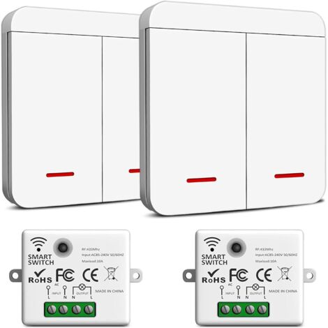 230V Wireless Light Switch Set – Wireless Security Transmitter and Receiver – Waterproof Wall Switch for Controlling Lamps up to 1500W – 2 Receivers and 12 (1/5)