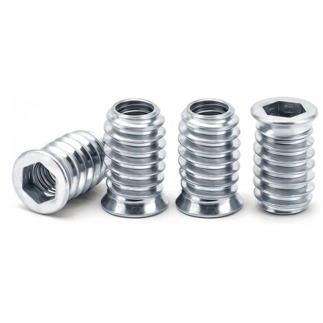 40 M4 hex nuts with thread, threaded inserts for wood M4 x 15 mm, silver zinc-plated screw sleeves for wooden furniture (1/5)