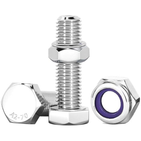 10-piece set of hexagon head screws (M10 x 30 mm) with nuts, various M10 stainless steel screws (A2 V2A) for furniture, cars, bicycles, boats and 3D printing (1/5)