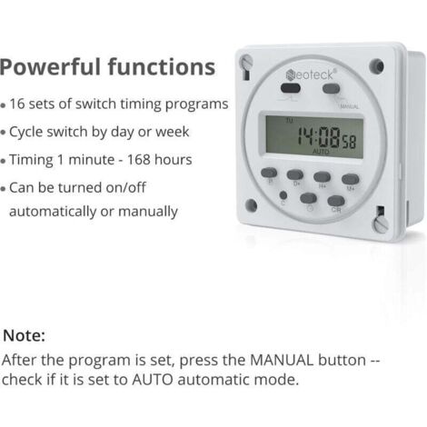 12V 16A digital timer with 16 programs, programmable clock, timer and ...