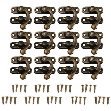 12-piece set of decorative retro jewelry box clasps, latches, hooks, horns, bronze padlocks, hooks, jewelry box buckle with 48 screws (bronze) (1/4)