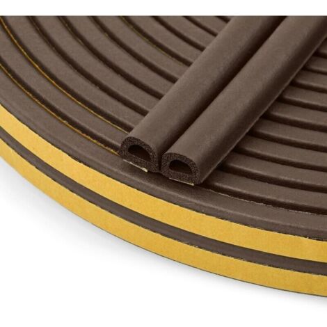 D-shaped door and window seal, high-strength insulation, soundproofing, impact-resistant and weatherproof, 9 mm x 6 mm (brown, 6 m)