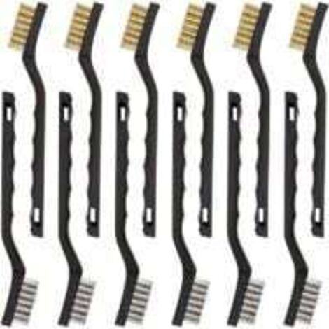 Set of 12 mini wire brushes made of stainless steel and brass for removing welding scale, friction and rust. (1/5)