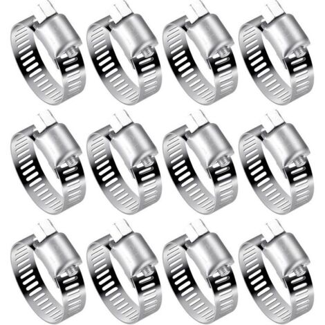 Set of 12 adjustable hose clamps (16-25 mm) made of 304 stainless steel for water pipes, gas tanks and car hoses. (1/4)