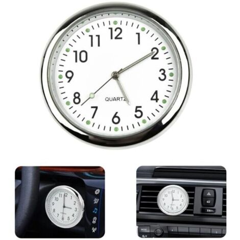 White round car clock, luminous dashboard sticker, quartz clock, compatible with all cars (with air vent clip)