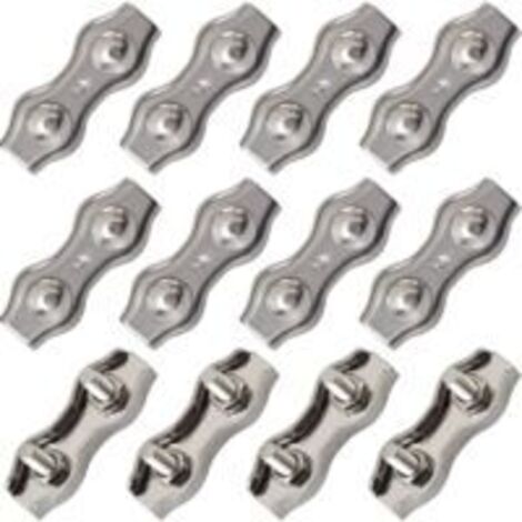 12 stainless steel double cable clamps, double wire clamps, stainless steel cable connectors, double cable clamp, M2 cable clamp for 1.5 mm² cables, silver-colored (1/5)