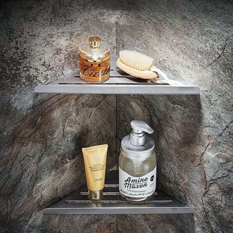 Set of 2 corner shelves for the bathroom – corner shelf without drilling – shower shelf – stainless steel – wall mounting (1/5)