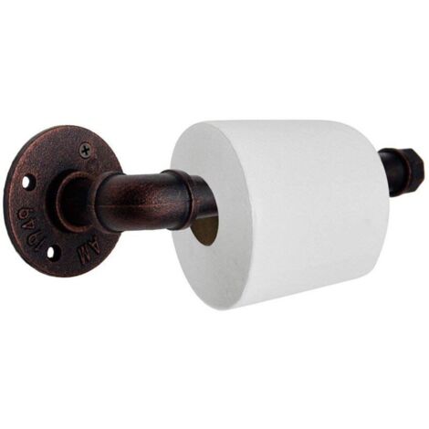 Toilet paper holder set with industrial pipe look, wall-mounted toilet paper holder, bronze finish (1/5)