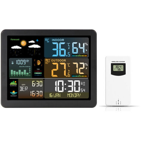 Weather clock with color screen, electronic clock, indoor and outdoor thermometer and hygrometer, wireless RF weather alarm clock (1/2)