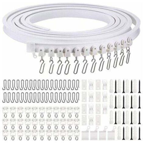 long, curved, flexible ceiling curtain track with metal hooks – room divider (1/5)