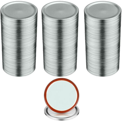 100 lids for preserving jars – 70 mm adjustable opening, metal with sealing ring, silver-colored design (1/5)