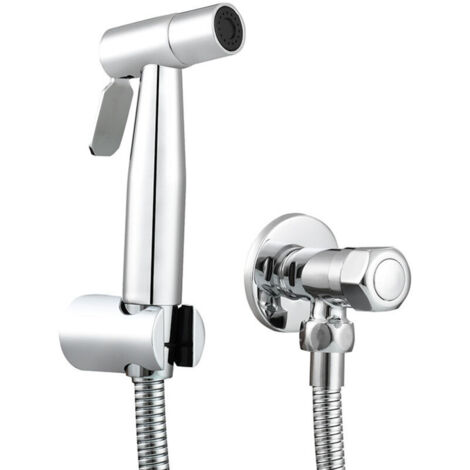 Complete stainless steel bidet set, cold water bidet with hose, bracket, chrome-plated (ZVD)