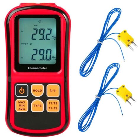 Digital thermometer, 2-channel thermocouple probe temperature measuring device type K for type K/J/T/E/R/N/S, -200 ℃ to 1372 ℃ (-328 ℉ to 2501 ℉) (1/5)