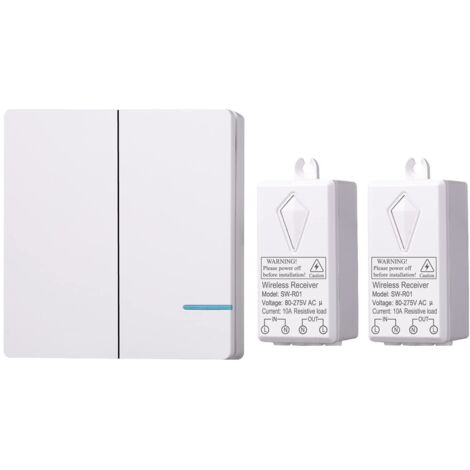 Wireless light switch and receiver set – easy installation and range up to 30 meters, ideal for LED indoor lights