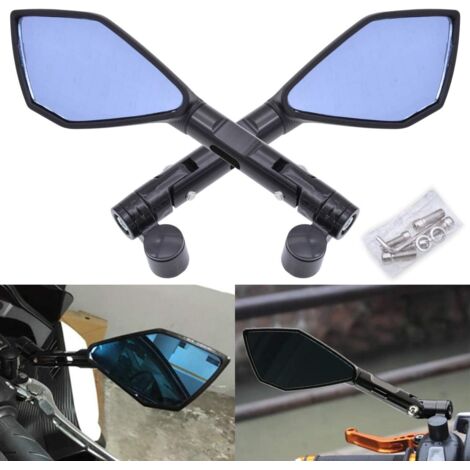Motorcycle handlebar rearview mirror, thin, black, anti-glare, bluish, Hawk-Eye, 10 mm/8 mm right-hand thread, mounting screws for Kawasaki, Suzuki, Honda, Victory, Chopper (1/5)