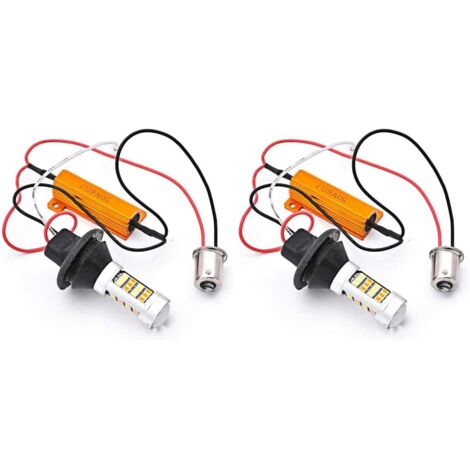 BAU15S 7507 PY21W 1056 5009 White/Yellow LED turn signals with switching function, Canbus error-free, 2835 42SMD, 800 lumens, 12V LED with 50W 6 Ohm load resistors (2-pack) (1/5)