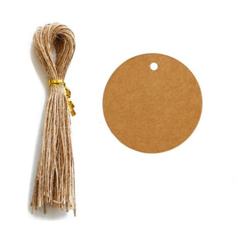 100 Kraft paper labels, gift tags, round 4x4cm kraft paper labels, blank labels for weddings, birthdays, Christmas (brown) (1/5)