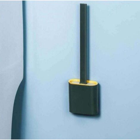 Silicone toilet brush, bathroom toilet brush with quick-drying holder, can be placed on a surface or hung up (green) (1/5)