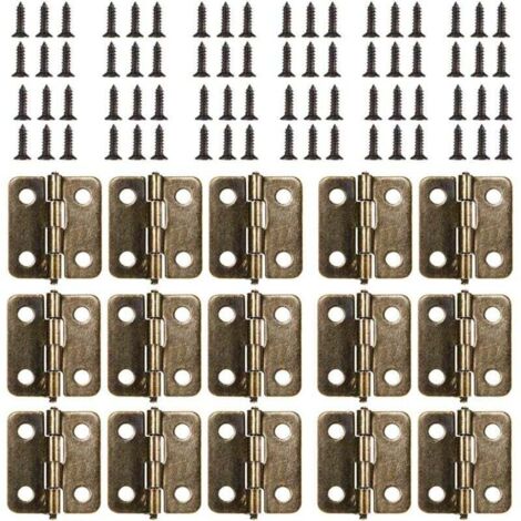 18 x 15 mm flat hinge, 50 pieces mini retro hinges in antique bronze, robust and durable door hinges with 200 screws for boxes, jewelry boxes, cabinets, DIY accessories (bronze) (1/5)