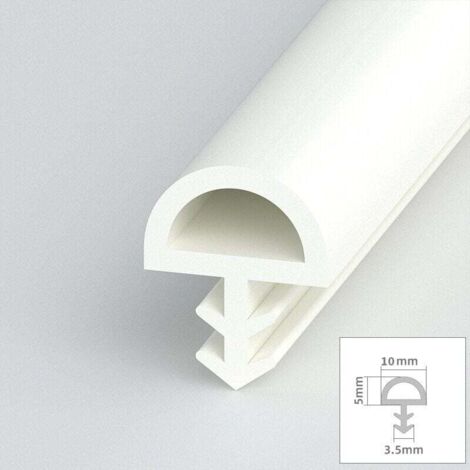 D-shaped rubber seal for door or window frames, grooved silicone seal, 0.39 inches wide, white, 5 m/16 feet