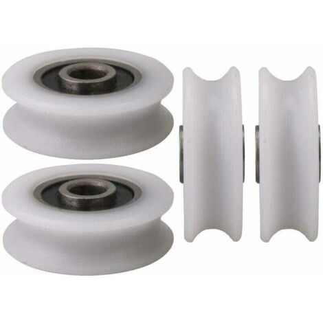 pieces of white U-groove nylon rollers for sliding doors, measuring 20x6.5x7.4 mm (1/3)
