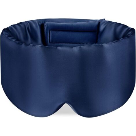 Mulberry silk sleep mask with adjustable headband for women and men, large sleep mask and headband for sleeping, traveling and napping, navy blue