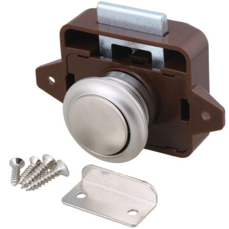 Snap-button cabinet lock for motorhome, campervan, caravan, brown, silver (1/5)