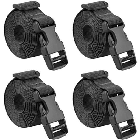 4-piece quick-release luggage strap, 2.5 x 188 cm, small plastic ratchet strap for securing luggage (Black - 25 mm, 188 cm) (1/4)