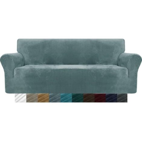 Thickened velvet sofa cover, 3-seater, super elastic, non-slip, for dogs and cats, 1-piece elastic plush sofa cover (3-seater, grey-blue)