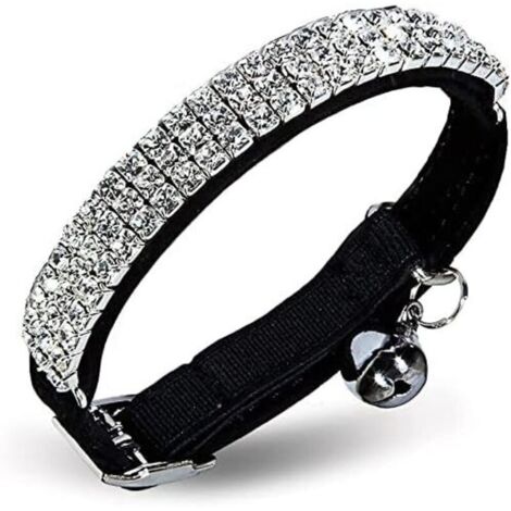 Adjustable cat collar made of soft velvet with rhinestones and bells (1/5)