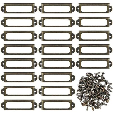 Pack of 50 metal label holders including screws for furniture, drawers, cabinets, cards, nameplates for office, library, shelves - Bronze (S-59 x 17 mm) (1/5)