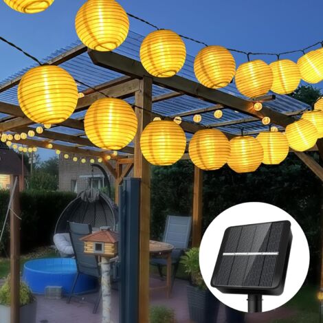 Solar string lights for outdoor use – 12 m – 50 warm white LEDs – 8 lighting modes – weatherproof – for garden, balcony, terrace, wedding (1/5)