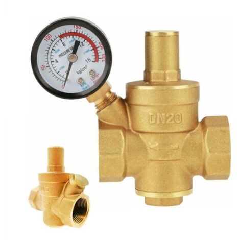 Adjustable brass water pressure reducer DN20 with pressure gauge, adjustable brass water pressure reducer (DN20-3/4 inch) (1/5)