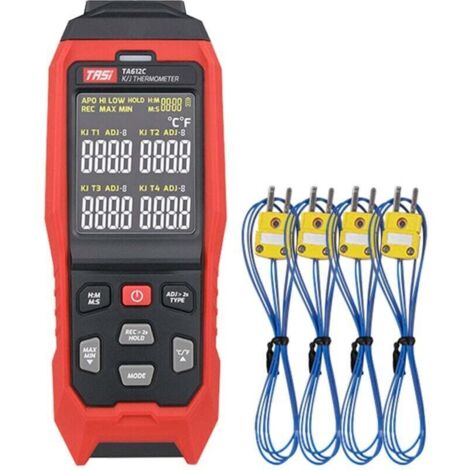 TA612C 4-channel thermocouple thermometer, type K/J, measuring range -200 to 1372 °C / -328 to 2501 °F, memory for 5000 measurements, USB data transfer and real-time measurement (1/4)
