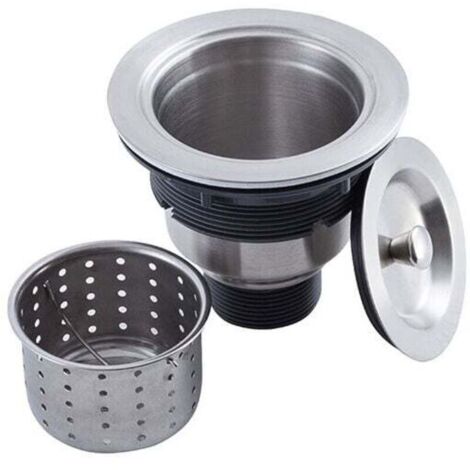 Kitchen sink drain assembly with drain basket, plug and lid made of 304 stainless steel (3-1/2 inch) (1/4)