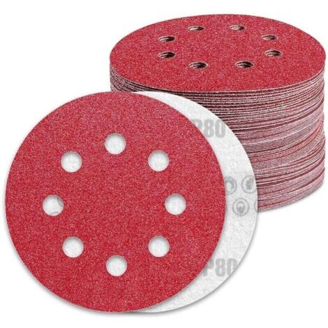 125mm sanding discs, 80 grit, sandpaper, 90 discs, 8 holes, for random orbital sanders (1/4)