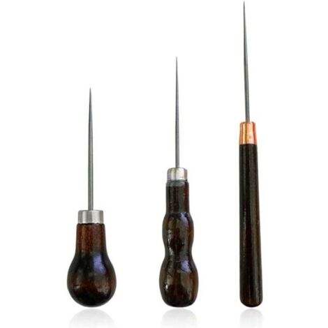 Set of 3 sewing tools including a leather punch, a leather punch and a wooden punch, for leather sewing and handmade leather DIY projects. (1/4)