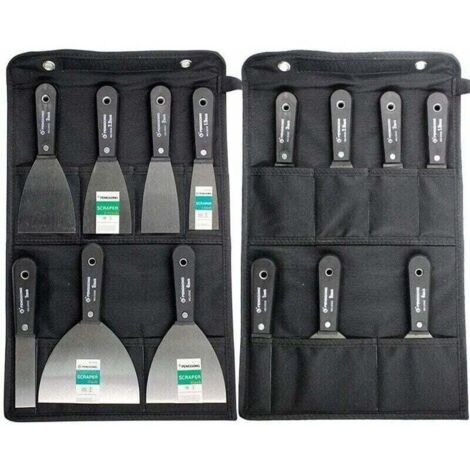Plastering kit, steel spatula, putty knife, 7-piece kit with storage bag, wall scraper with non-slip plastic handle (1/4)