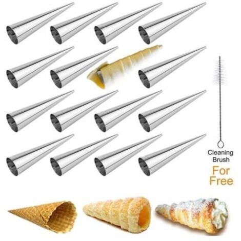 Set of 16 croissant molds, stainless steel cone molds, spiral cream molds, for croissants, puff pastry, ice cream (127 mm x 36 mm) (1/4)