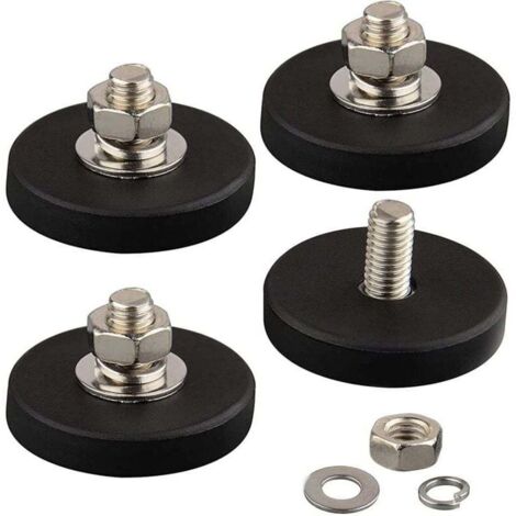 Set of 4 scratch-resistant neodymium magnets with rubber coating and M6 external thread, ultra-powerful magnetic fixing for lighting (1/5)
