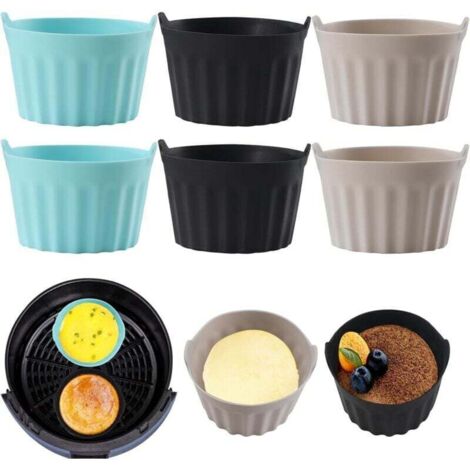 Set of 6 silicone baking molds for air fryers, dishes for fat-free fryers, Mafin cookie cutters, cake mold, crepe mold, air fryer accessories, silicone baking molds, black + gray + blue