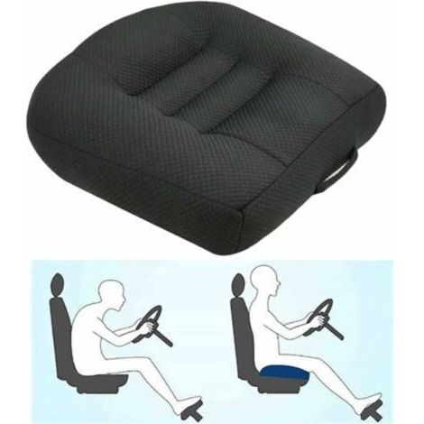Car seat booster cushion for added comfort and relief, made of breathable mesh fabric, increases field of vision by 12 cm (Black) (1/4)
