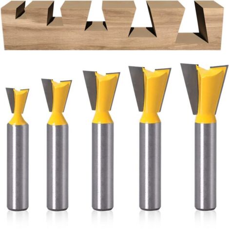 5-Piece Dovetail Router Bit Set, 8mm Tungsten Carbide Surface Cutter, 1/4" 1/2" 3/8" 5/8" 3/4" Router Bits for Woodworking (5) (1/5)