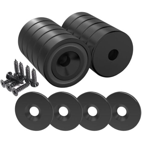 12 pieces Neodymium Magnets 10 KG Force 20 x 7 mm with Hole and Capsule, Countersunk Pot Magnet with Screw and 12 Steel Pads (Piano Black)