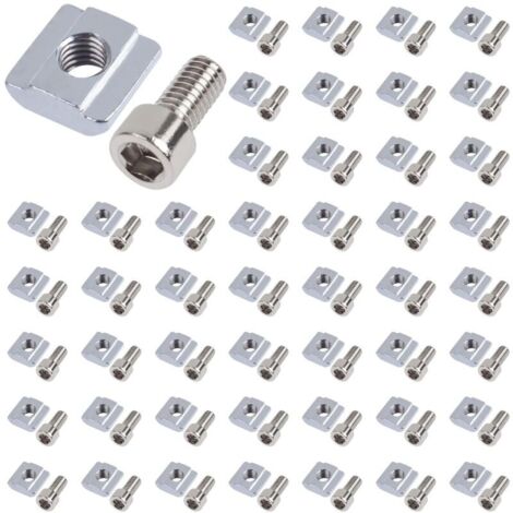 Pack of 50 M6 T-grooving stones, 2020 series M5 - Type B T-grooves, carbon steel T and socket head cap screws - Aluminum extrusion slot connector set